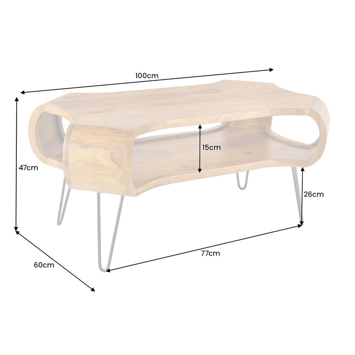 COUCHTISCH ORGANIC LIVING Sheesham rechteckig Natur 100cm - Braun, Holz/Metall (60/100/47cm) - riess-ambiente