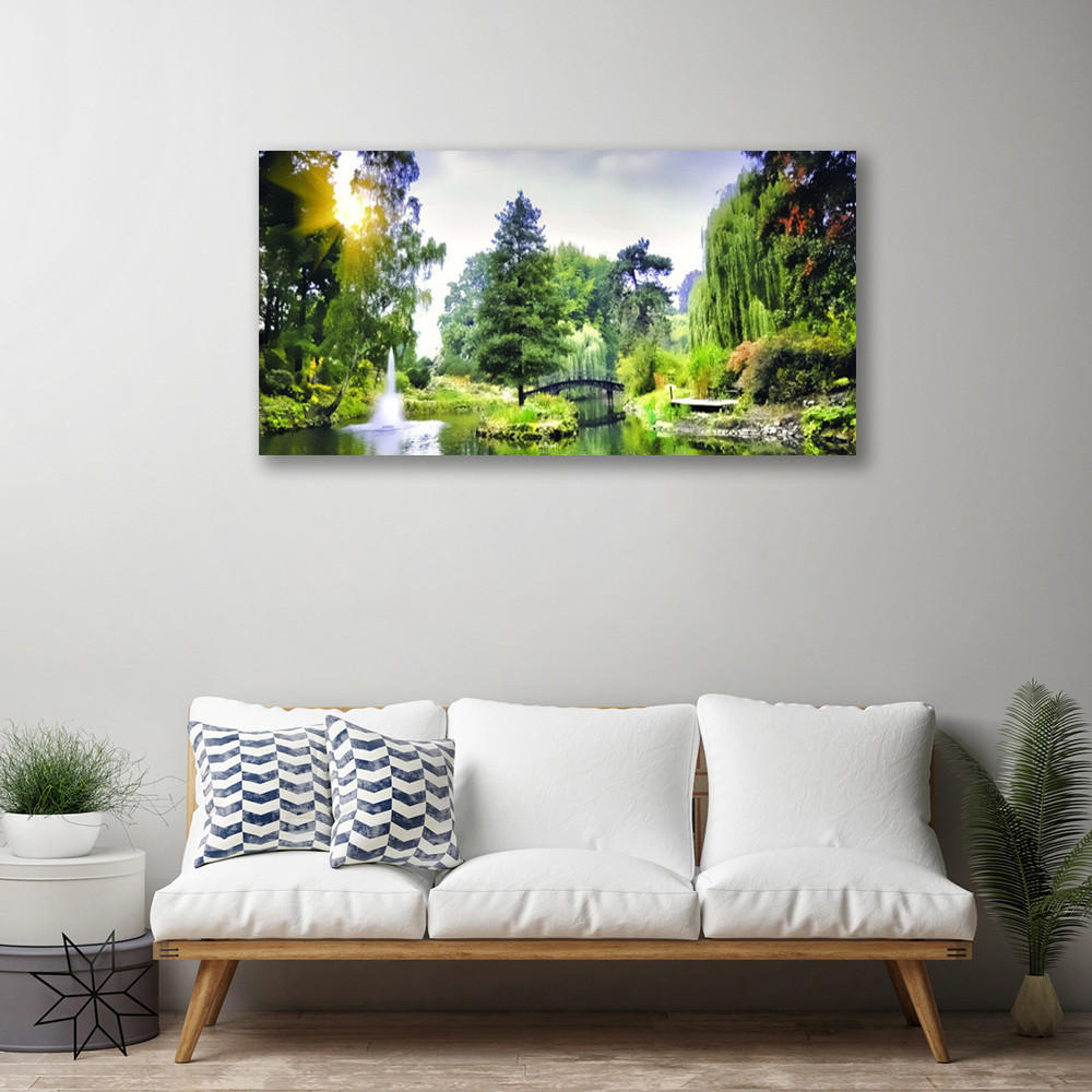 LEINWANDBILD 100x50 cm Waldlandschaft mit Fluss - Hellblau/Grün, Textil (100/4cm) - TULUP