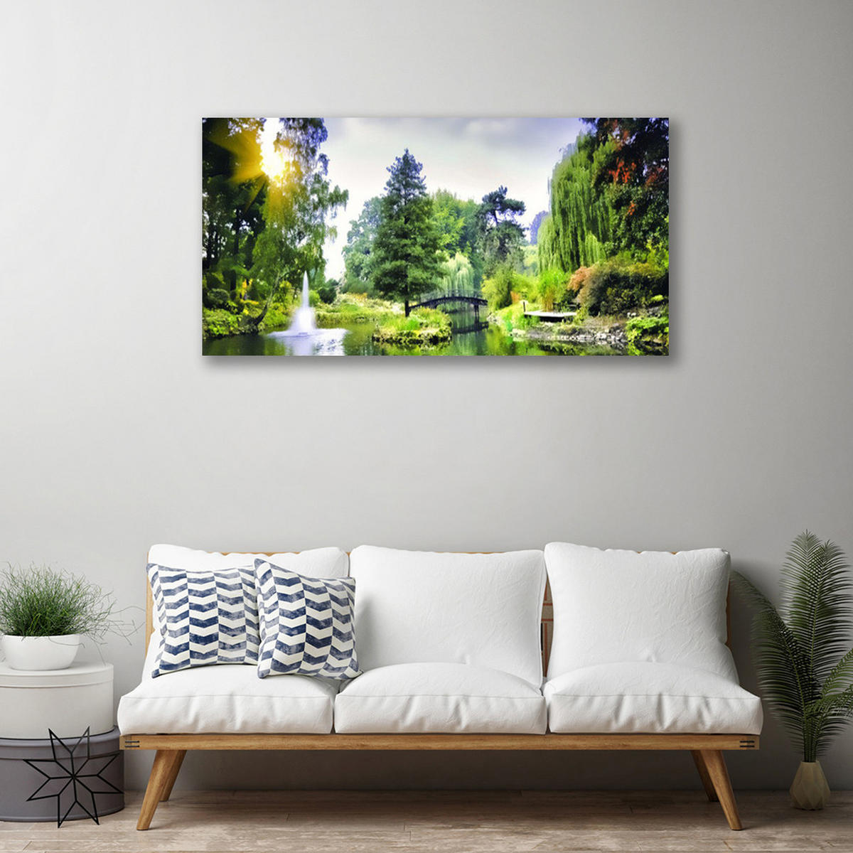 LEINWANDBILD 100x50 cm Waldlandschaft mit Fluss - Hellblau/Grün, Textil (100/4cm) - TULUP