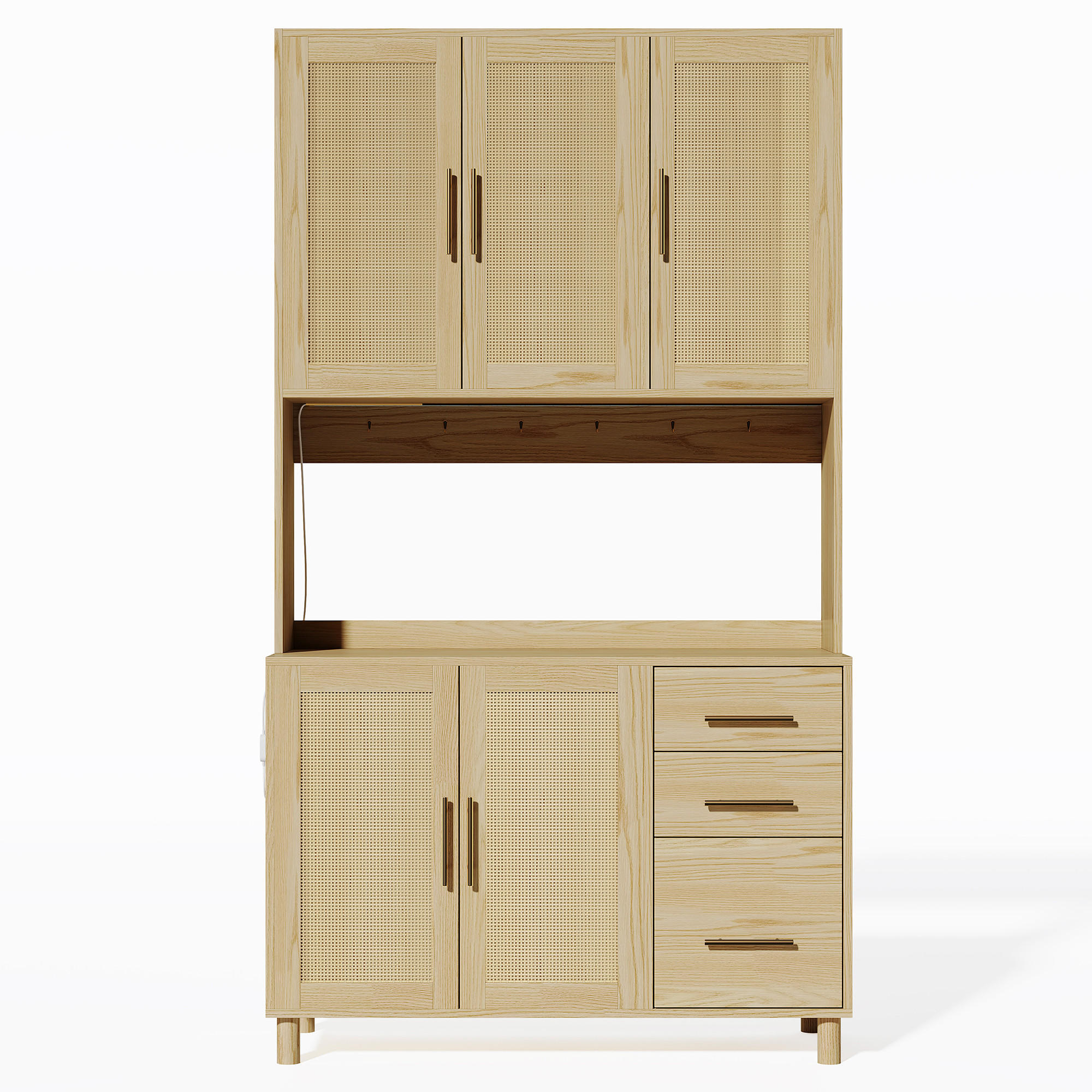 KÜCHENSCHRANK in Holz- und Rattanoptik mit LED Holzfarbe - Hellbraun, Holzwerkstoff (40/183/100cm) - Urban Meuble
