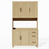 KÜCHENSCHRANK in Holz- und Rattanoptik mit LED Holzfarbe - Hellbraun, Holzwerkstoff (40/183/100cm) - Urban Meuble