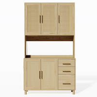 KÜCHENSCHRANK in Holz- und Rattanoptik mit LED Holzfarbe - Hellbraun, Holzwerkstoff (40/183/100cm) - Urban Meuble