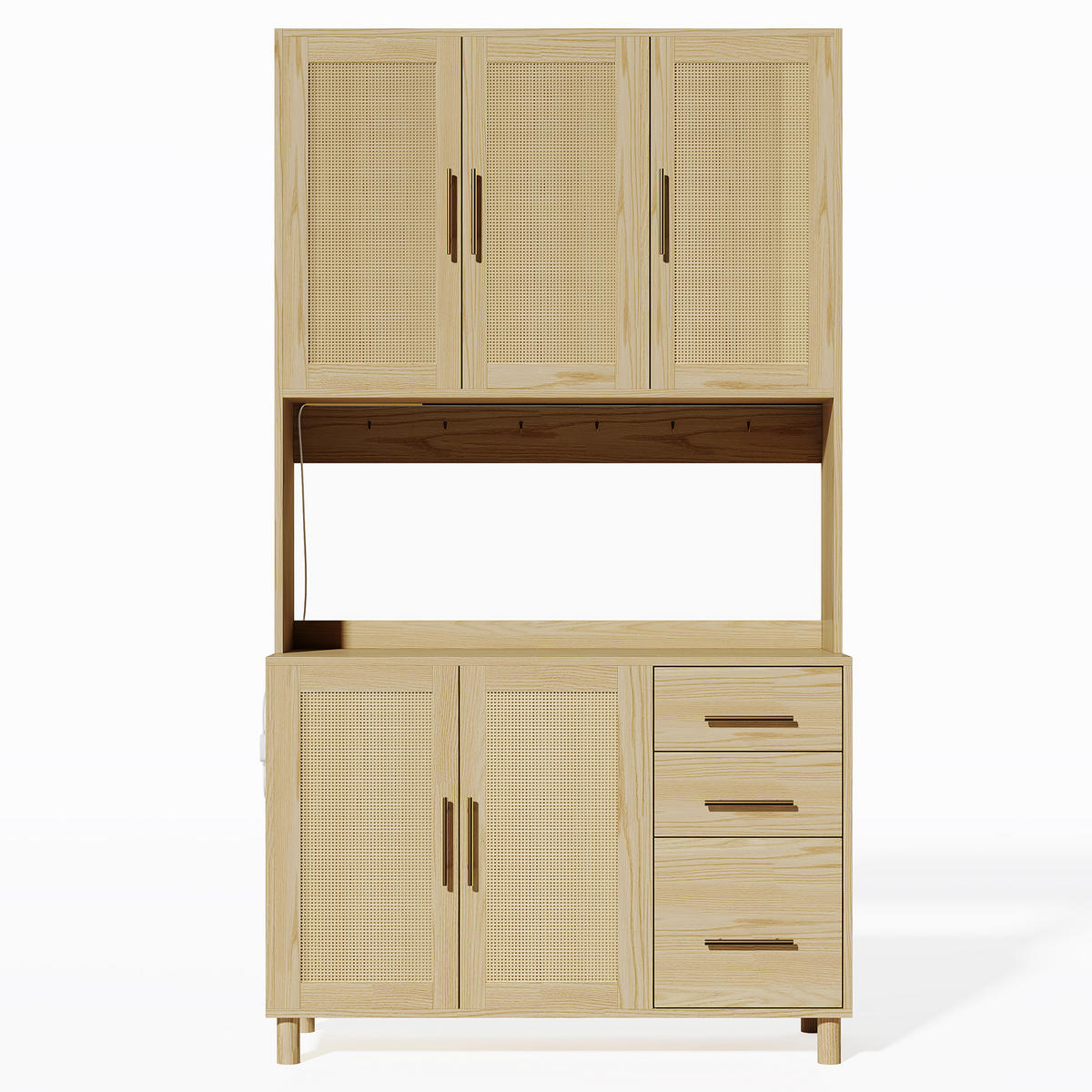 KÜCHENSCHRANK in Holz- und Rattanoptik mit LED Holzfarbe - Hellbraun, Holzwerkstoff (40/183/100cm) - Urban Meuble