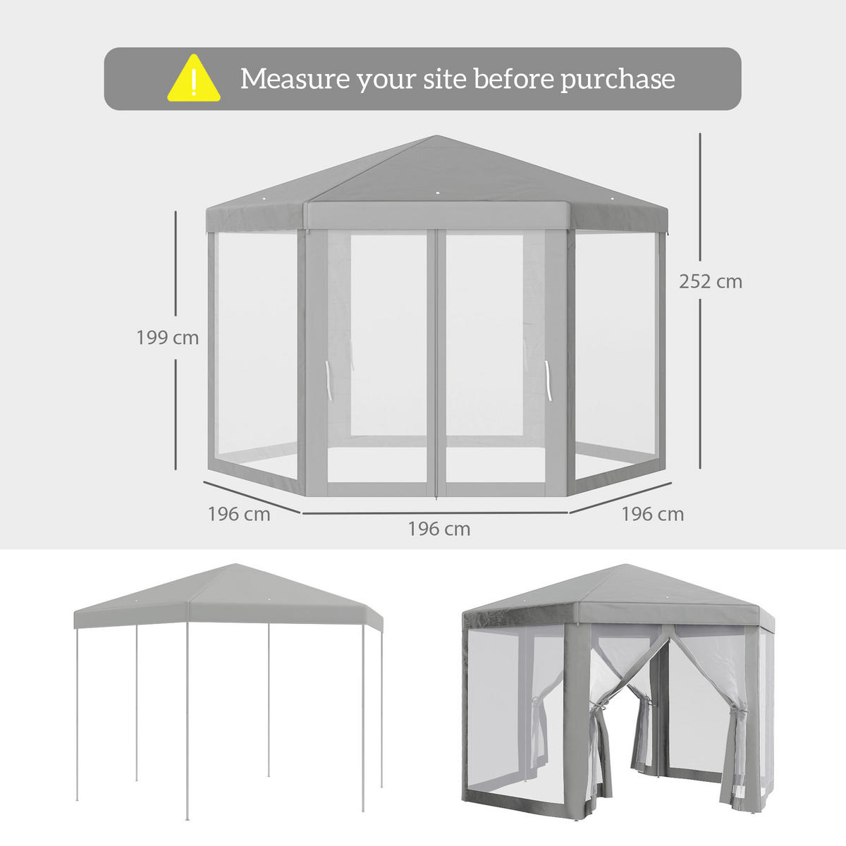 PAVILLON DE-12589 mit Moskitonetzen Grau - Grau, Metall (350/250/400cm) - ComfortXL
