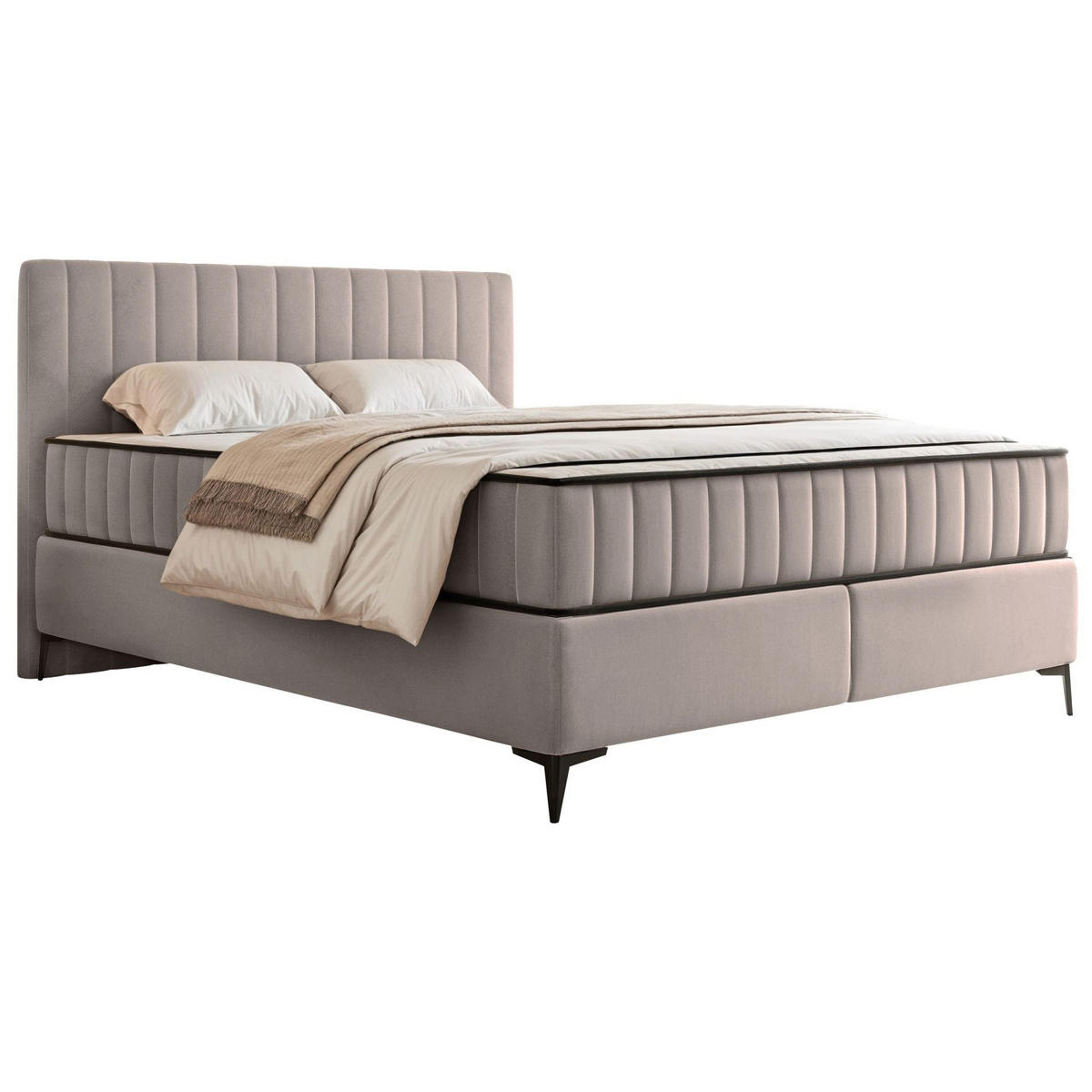BOXBETT Mufasso Greige Samtbezug 180x200 cm - Taupe/Schwarz, Textil/Metall (180/200cm) - Selsey