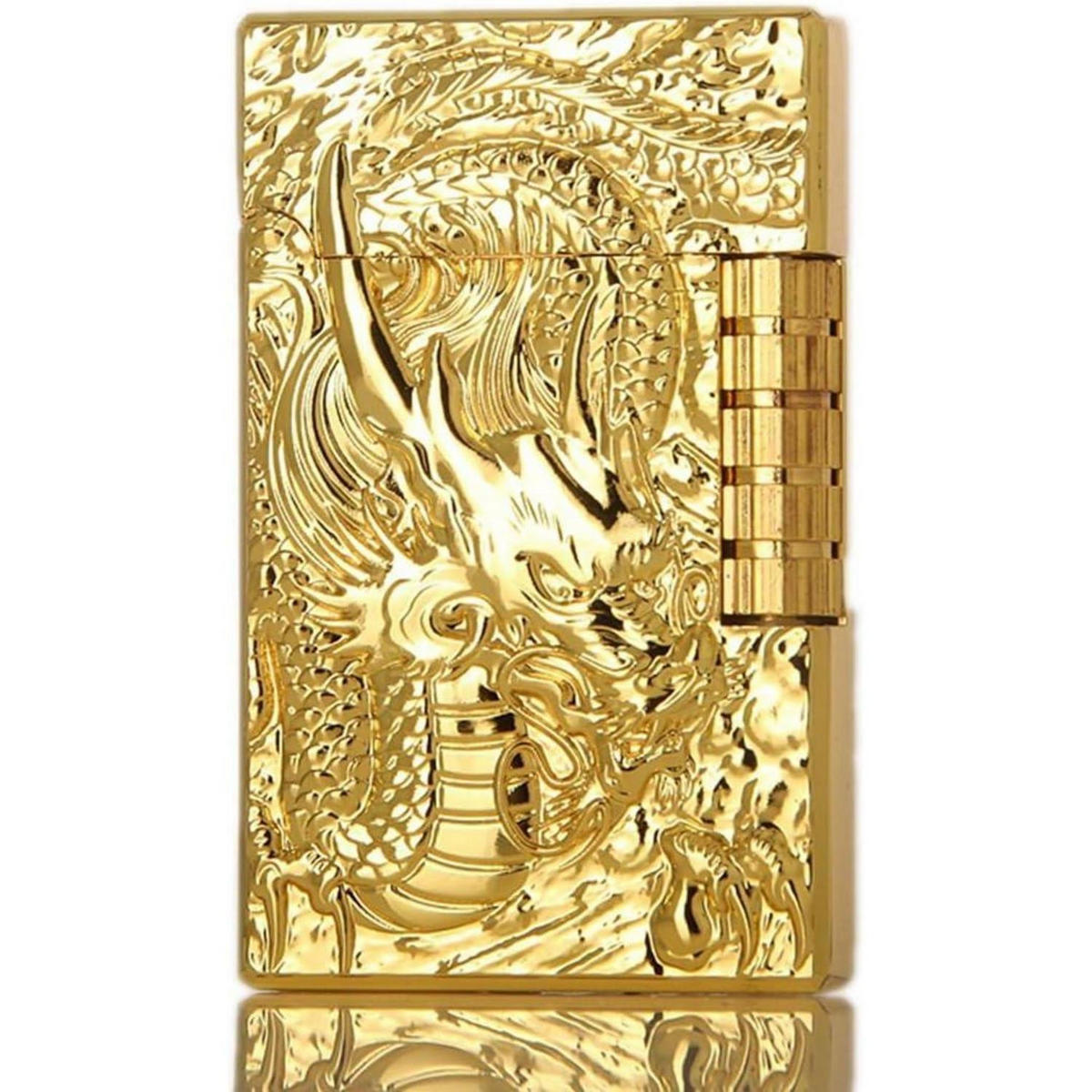FEUERZEUG mit Drachenmuster, nachfüllbar, matt - Goldfarben, Metall (1/3/7cm)