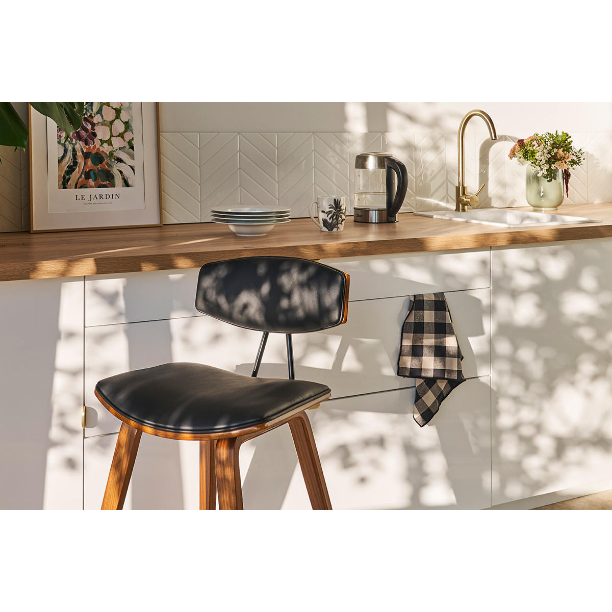 BARHOCKER Schwarz Dunkles Holz H69 cm 2er-Set VASCO - Walnussfarben, Holz (48.5/90.5/50cm) - Miliboo