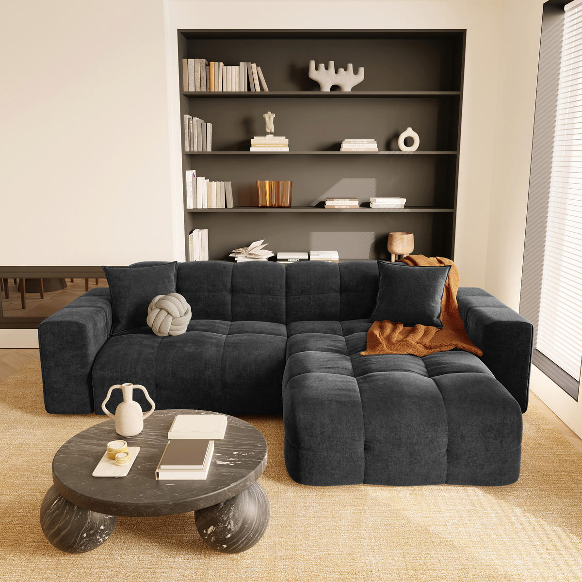 ECKSOFA RECHTS Samt Dunkles Anthrazit 230cm - Anthrazit, Textil (230/155cm) - Sia Home