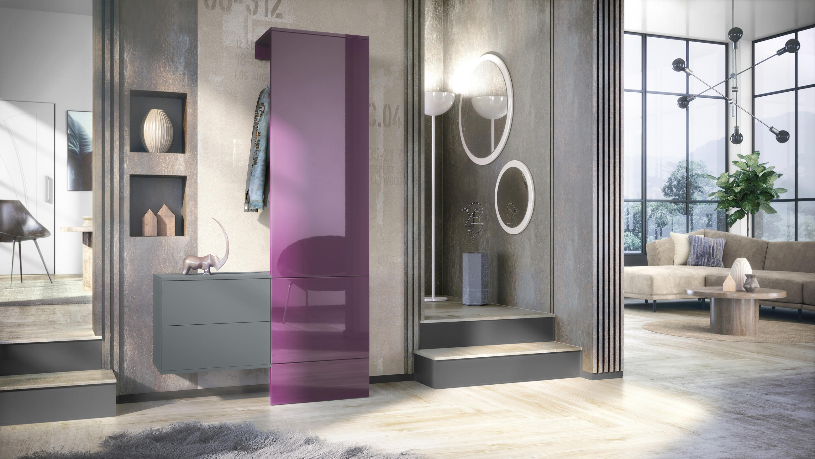GARDEROBE Carlton Paneel in Brombeer Hochglanz - Brombeere, Holzwerkstoff (105/193/35cm) - Vladon