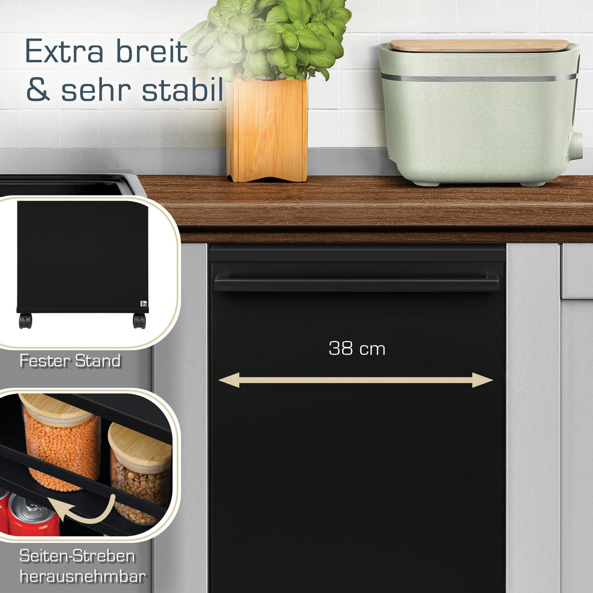 UNIVERSALWAGEN Bengt Schwarz - Schwarz, Naturmaterialien/Holz (38/79/50cm) - BoMoe