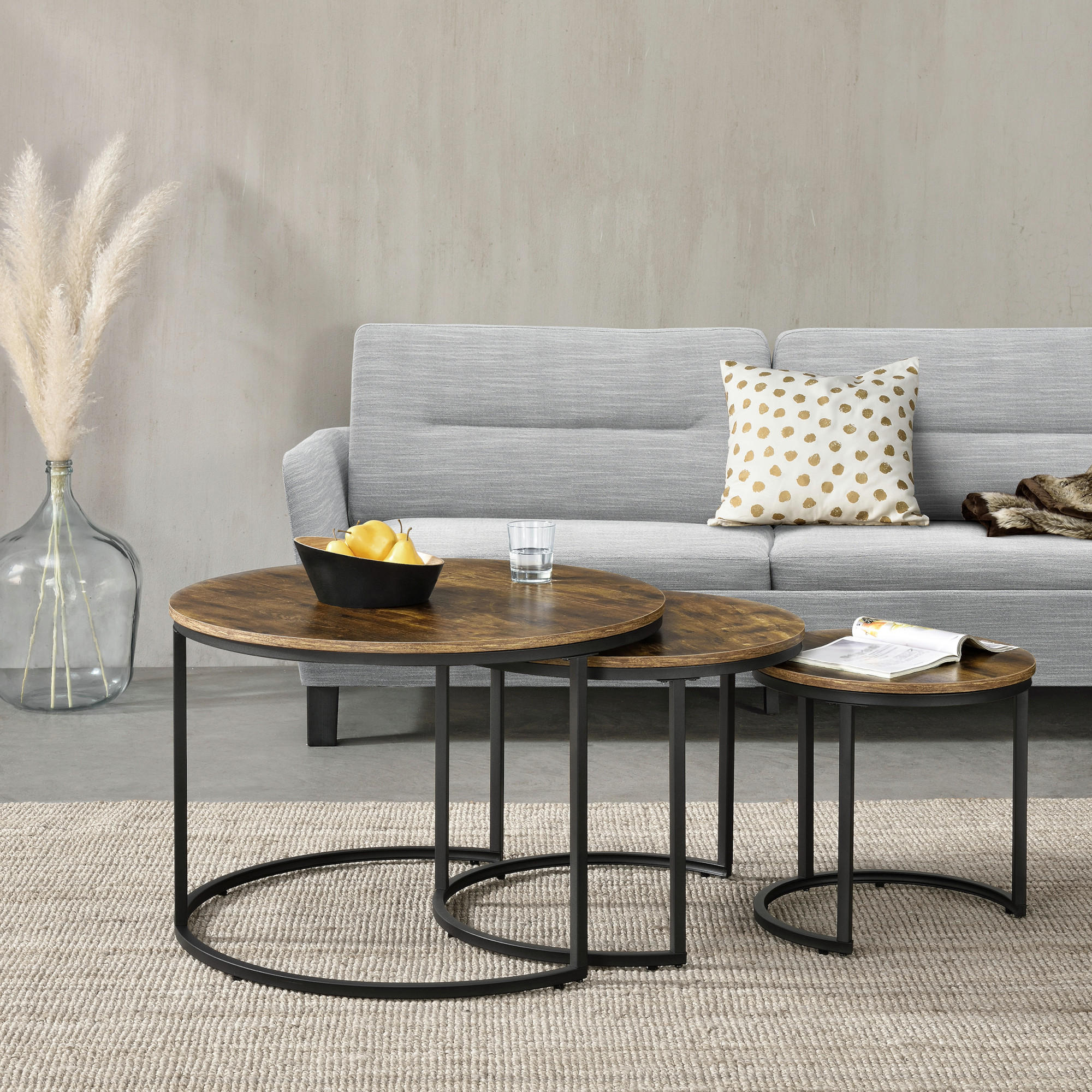 COUCHTISCH SET Arvidsjaur SET 3-teilig 78/78/55 - Braun, Holzwerkstoff (78/78/55cm) - [en.casa]