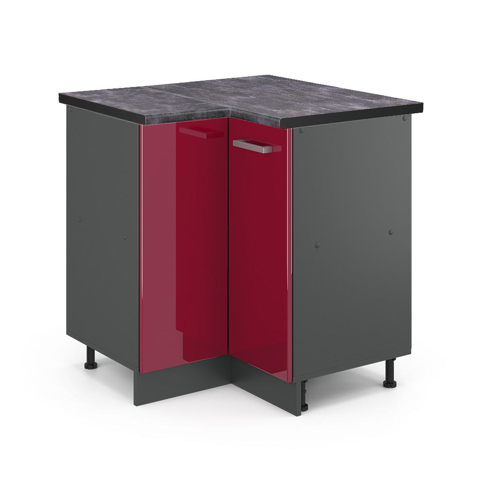 ECKUNTERSCHRANK R-Line Rot Hochglanz 75.6 cm , AP Anthrazit - Bordeaux/Anthrazit, Holzwerkstoff (75.6/81.6/60cm) - Vicco