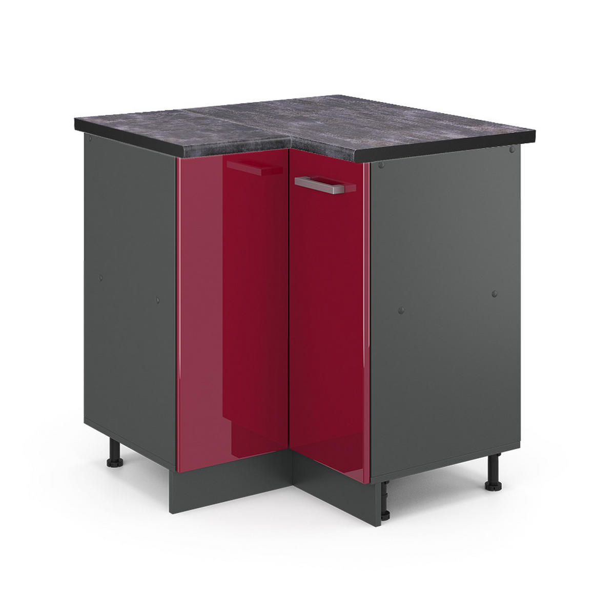 ECKUNTERSCHRANK R-Line Rot Hochglanz 75.6 cm , AP Anthrazit - Bordeaux/Anthrazit, Holzwerkstoff (75.6/81.6/60cm) - Vicco