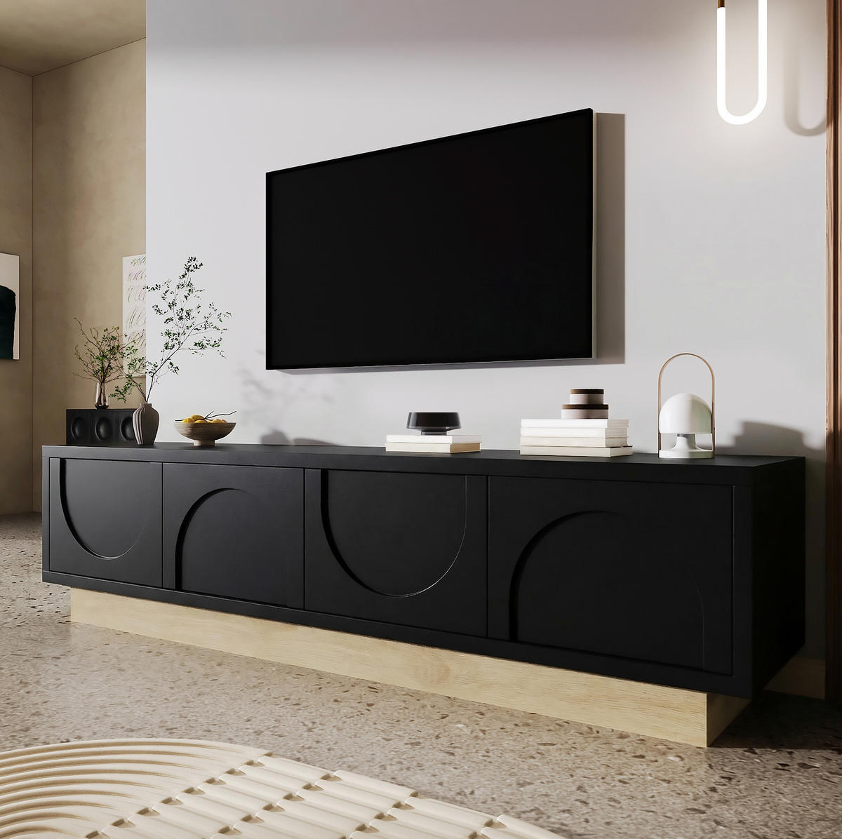 TV-ELEMENT mit 4 Türen 175 x 40 x 41,5 cm Schwarz Holzoptik - Schwarz, Holzwerkstoff (40/41.5/175cm) - Beauniv