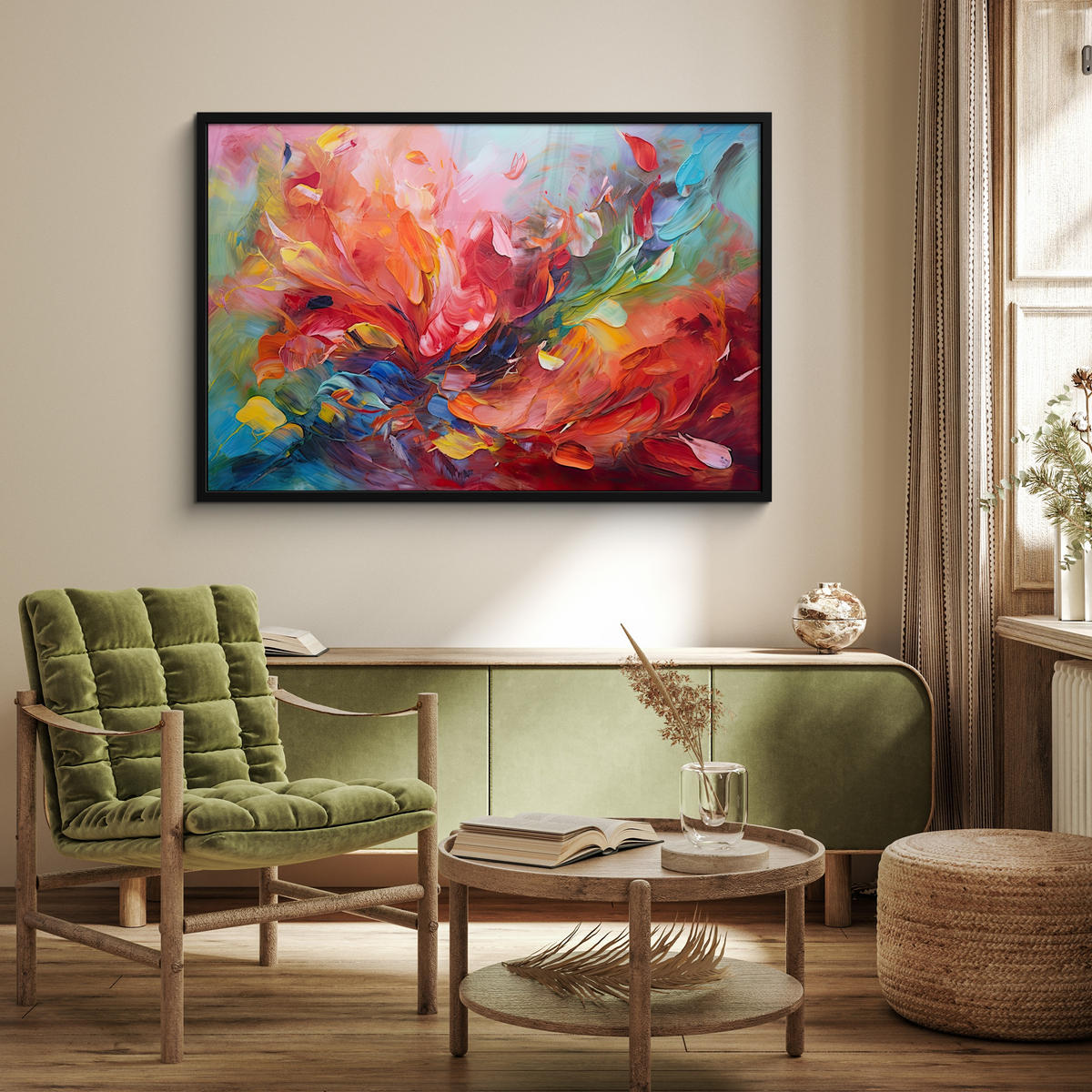 POSTER MIT RAHMEN Ölgemälde - Kunst - Abstrakt - Farbenfroh 120x80 cm - Altrosa, Papier (120/80cm) - MuchoWow