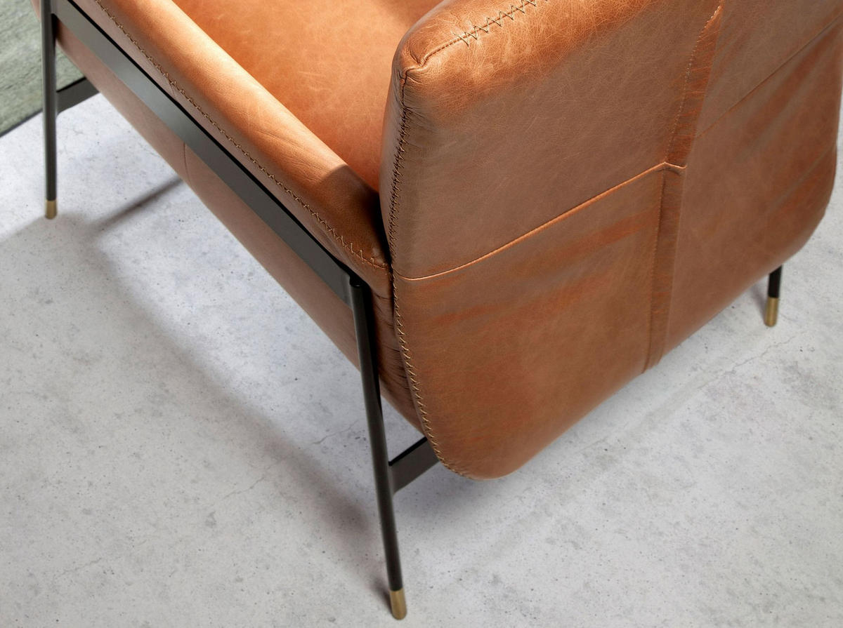 SESSEL Brauner Leder-Dreh 87/67/75 cm - Rotbraun/Schwarz, Leder/Metall (87/75/67cm) - ANGEL CERDA