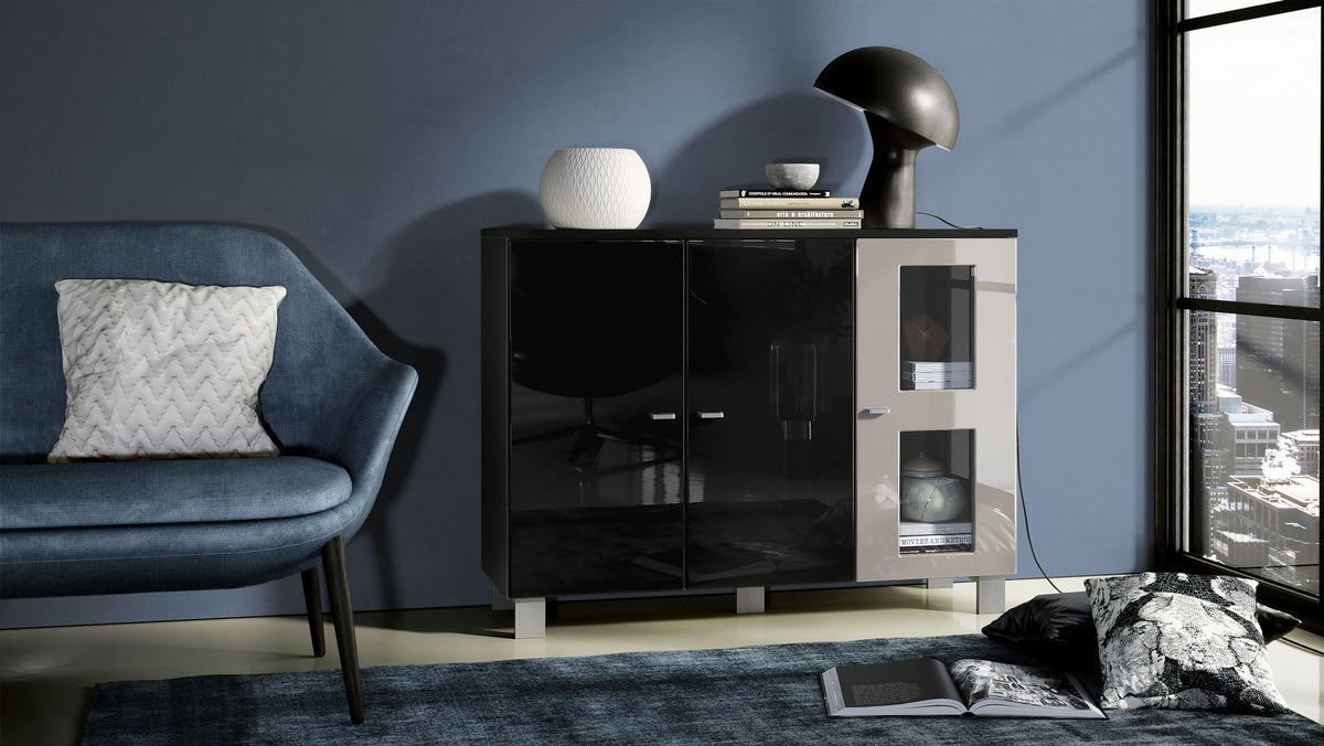 SIDEBOARD Denjo Tür in Sandgrau Hochglanz - Sandfarben, Holzwerkstoff (107/81/35cm) - Vladon