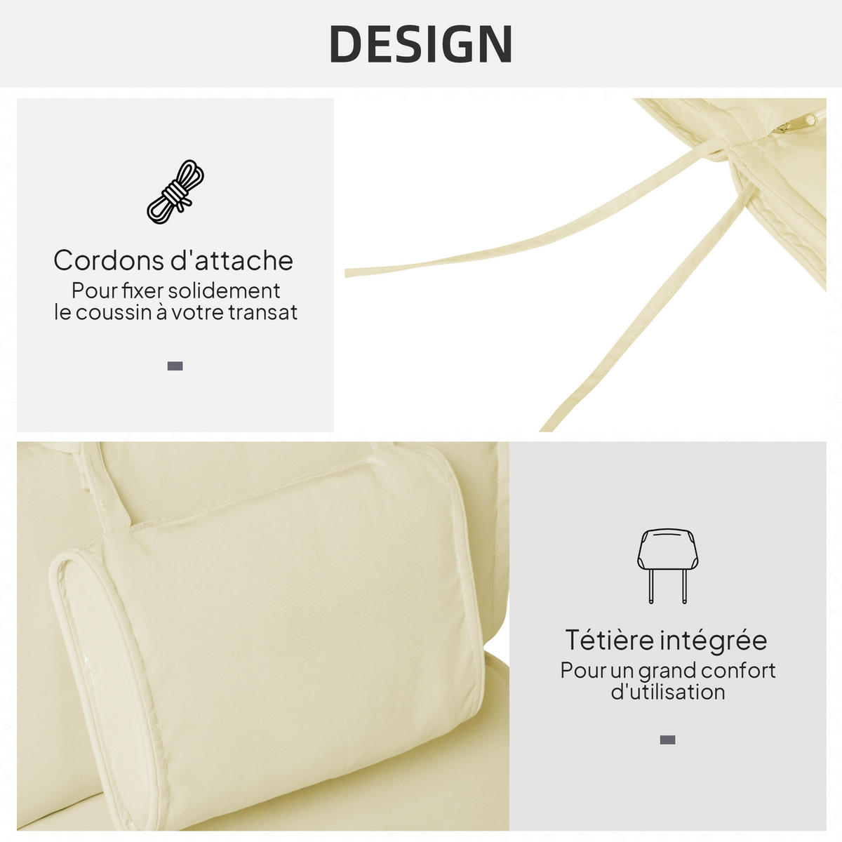 LIEGENAUFLAGE Creme 198/53/5 cm - Creme, Textil (198/5/53cm) - PANGIVO