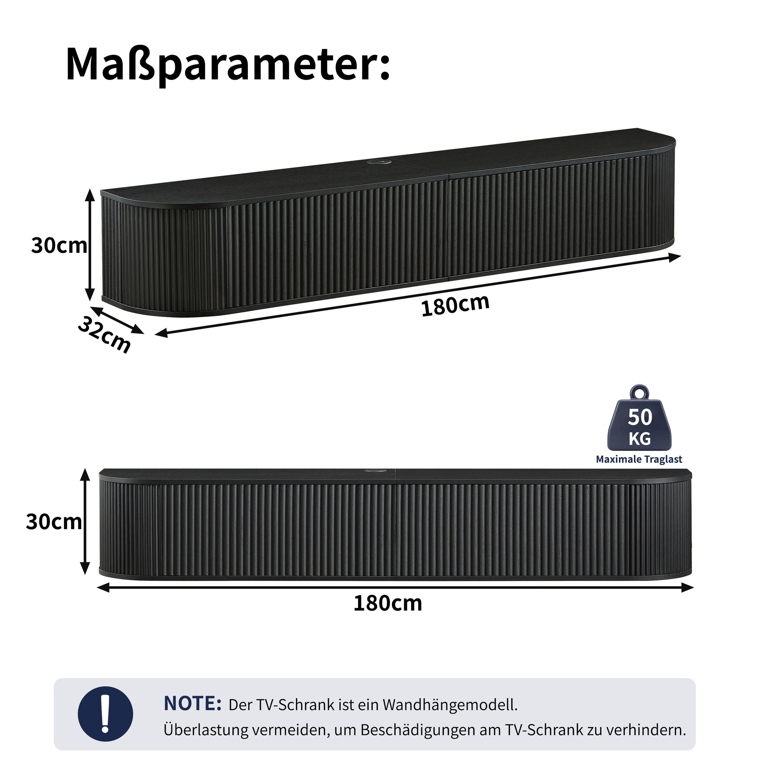 ComfortXL Lowboard Schwarz 180x30x32 cm
