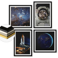 WANDBILDER 4er-Set - 50x50 cm & 40x60 cm Schwarzer Rahmen - Weltraum Erde Astronaut Rakete - Schwarz, Kunststoff (50/50cm) - ArtPrintCave
