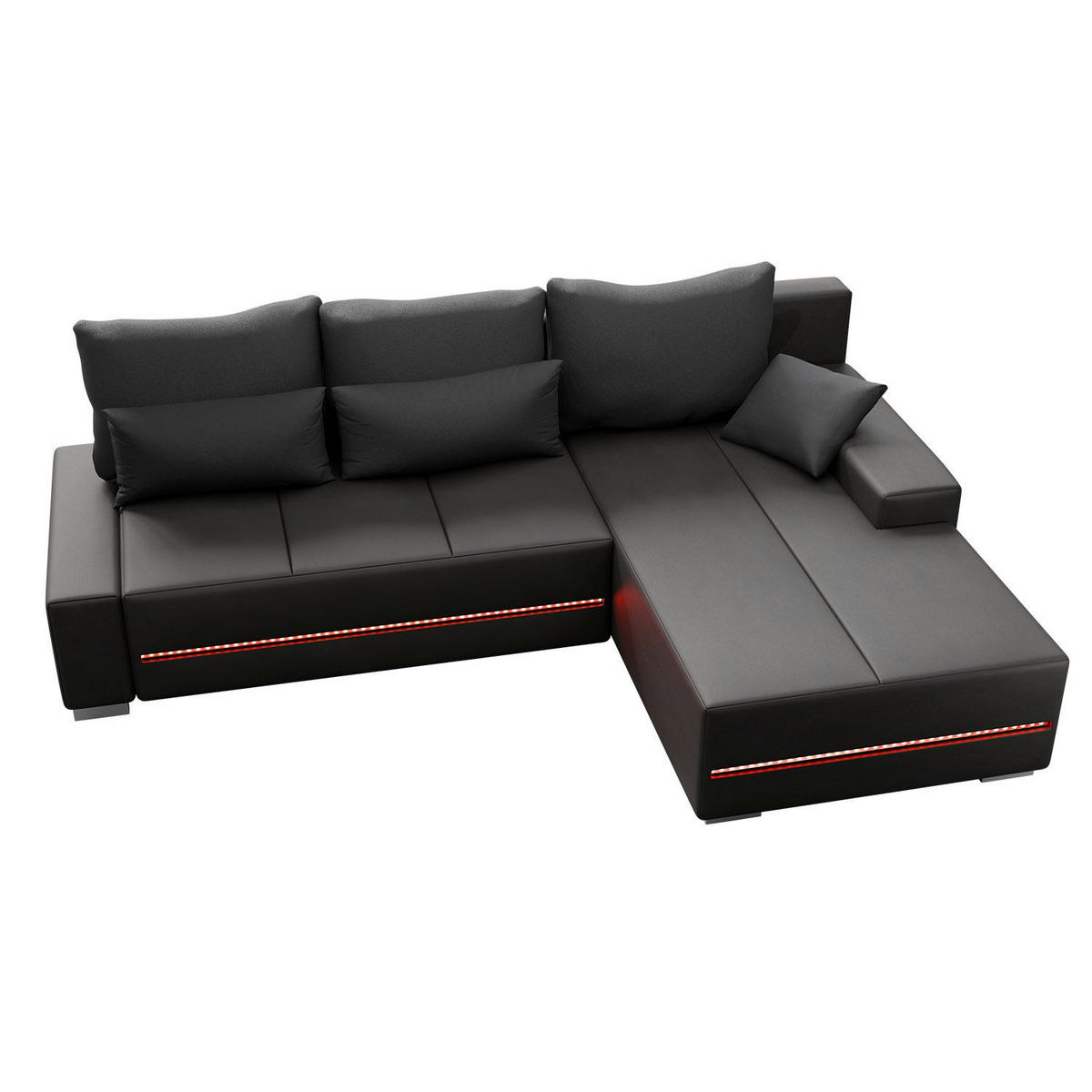 SOFA Davos mit Ottomane rechts dunkelgrau inkl LED - Dunkelgrau, Textil (260/180cm) - Juskys