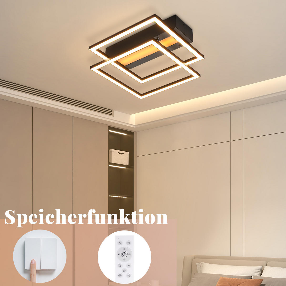 LED-DECKENLEUCHTE Jovarn 37/37/7.5 cm - Schwarz, Metall (37/37/7.5cm) - ZMH