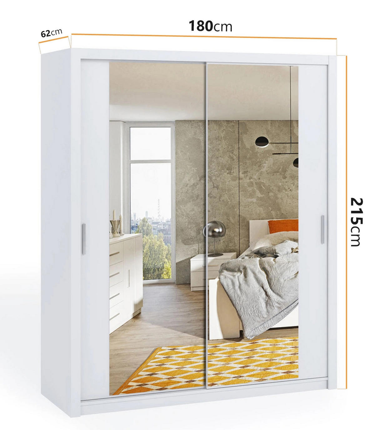 SCHIEBETÜRENSCHRANK Tamiza 180/215/62 mit Spiegel - Silberfarben/Weiß, Holzwerkstoff/Kunststoff (180/215/62cm) - Ravio