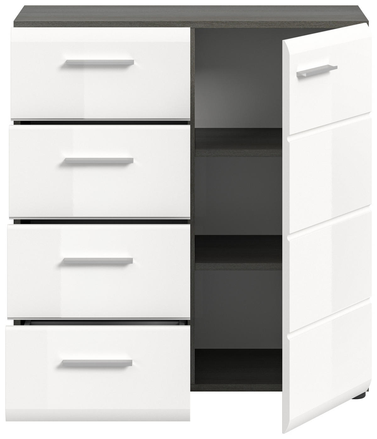 KOMMODE weiß Hochglanz, grau 80 cm, Sideboard mit Schubkästen - Weiß Hochglanz/Silberfarben, Holzwerkstoff/Kunststoff (75/85/37cm) - Inn.Furn