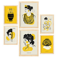POSTER Set Mit 6 Schwarze Tintenprofile Größe A3 & A4 Rahmen aus hellem Holz - Beige, Papier (29.7/1cm) - Nacnic