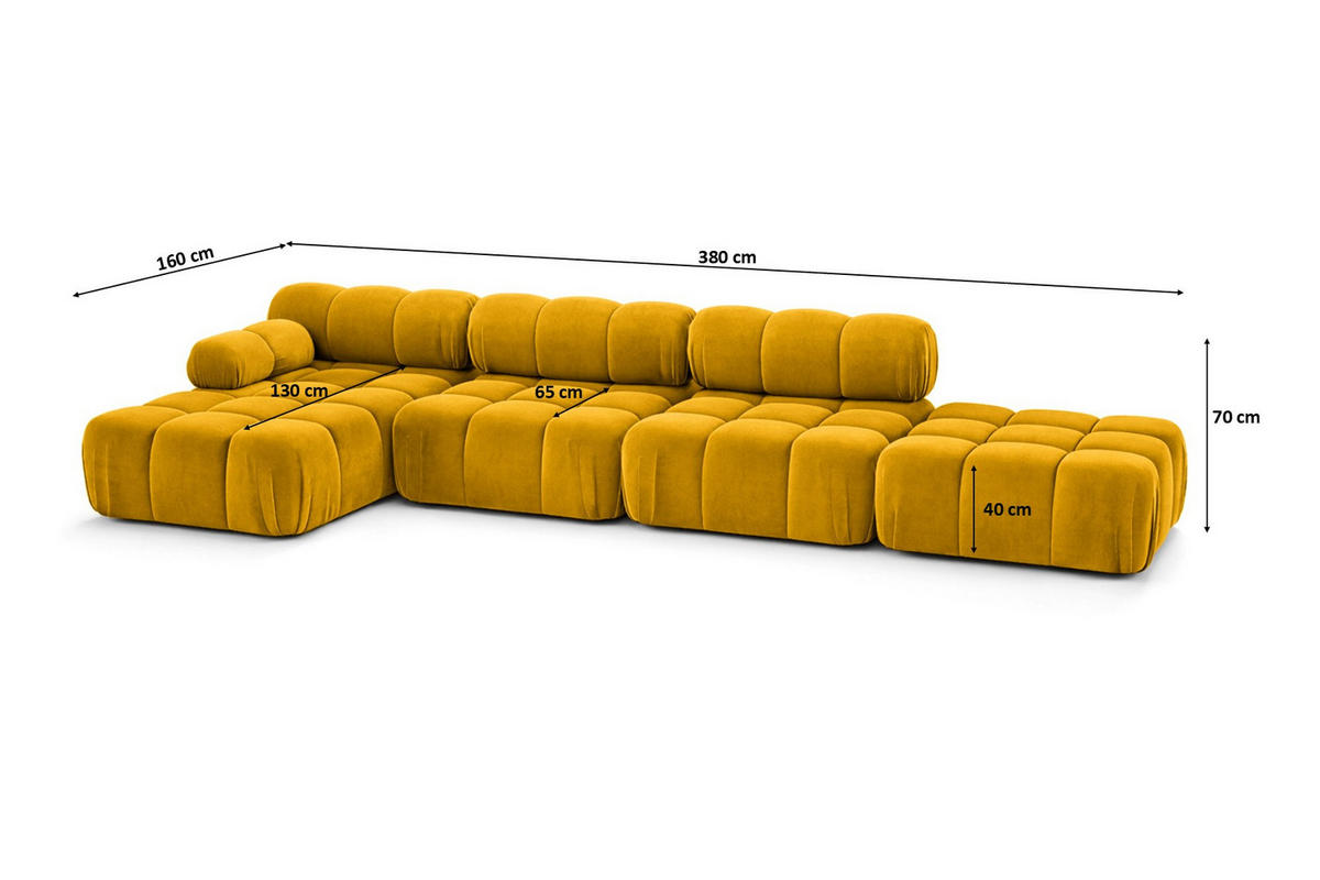 ECKSOFA L-Form XL, Stoff Velours Salvador, Gelb, Links, Selia L XL - Gelb, Holz (380/160cm) - Kaiser Möbel