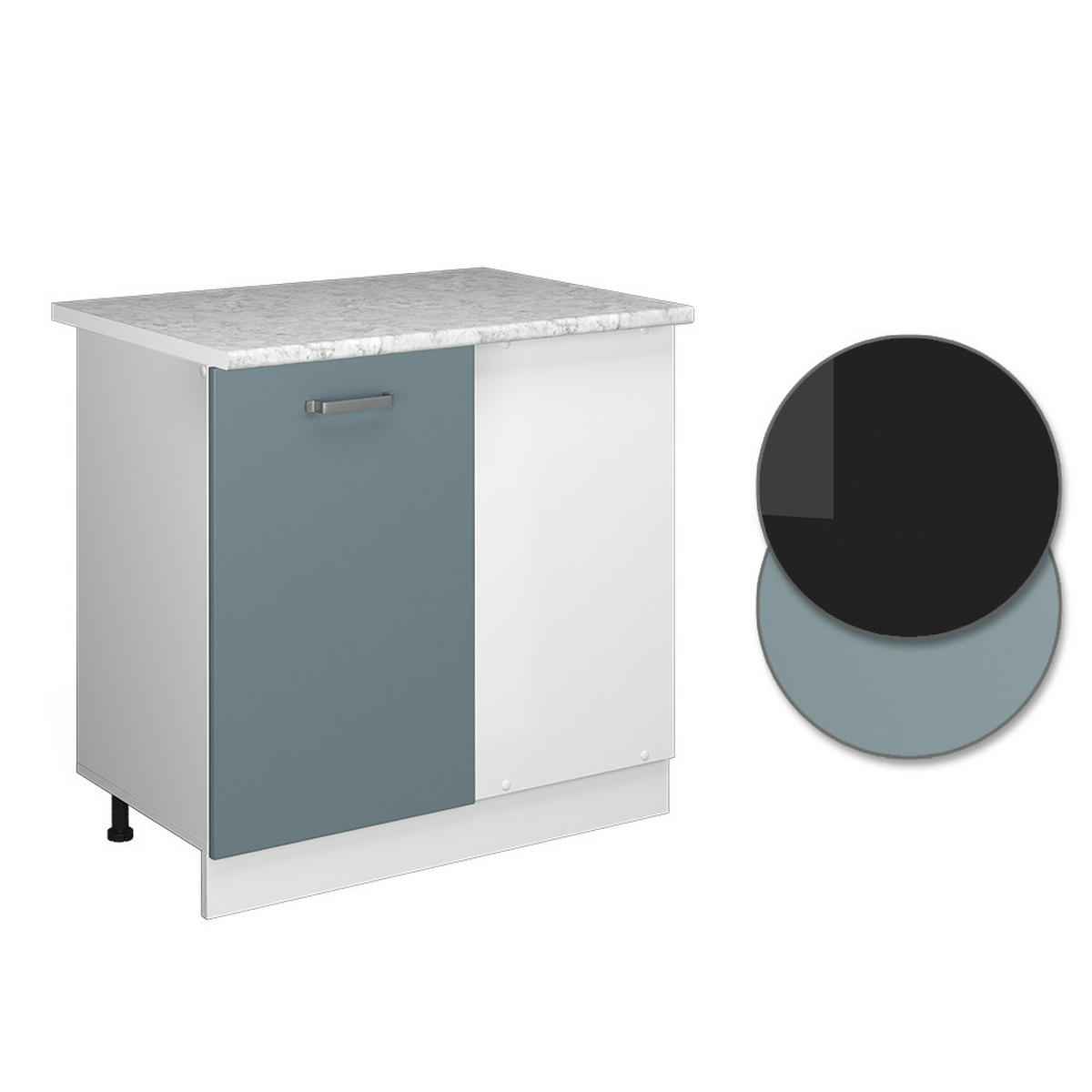 ECKUNTERSCHRANK R-Line Blau-Grau 86 cm, AP Marmor - Blaugrau/Weiß, Holzwerkstoff (86/81.6/60cm) - Vicco