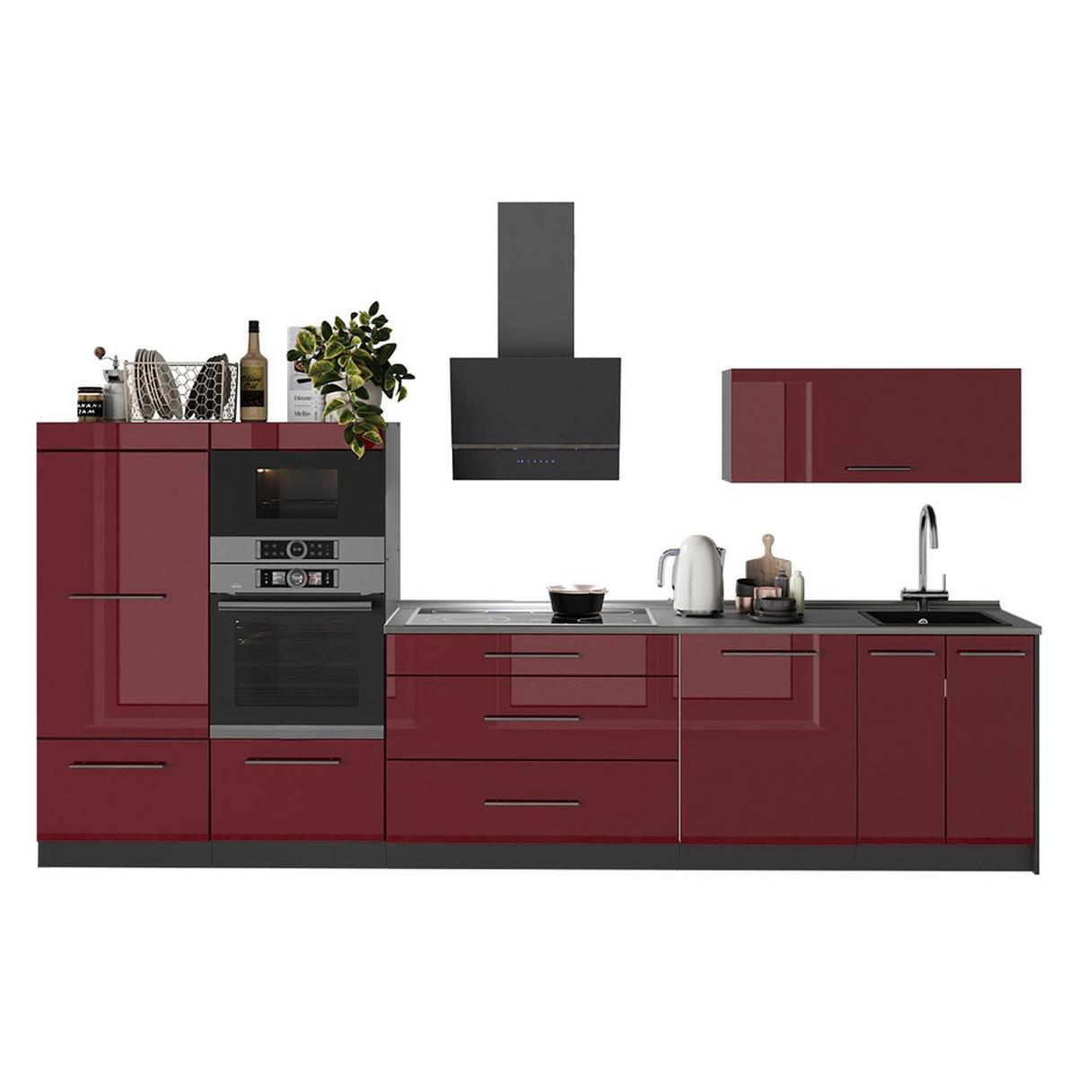 CHICINETĂ Fame-Line, Bordeaux lucios ridicat/antracit, 340 cm, AP Stejar - bordo/antracit, compozit lemnos (340/153.6/60cm) - Vicco