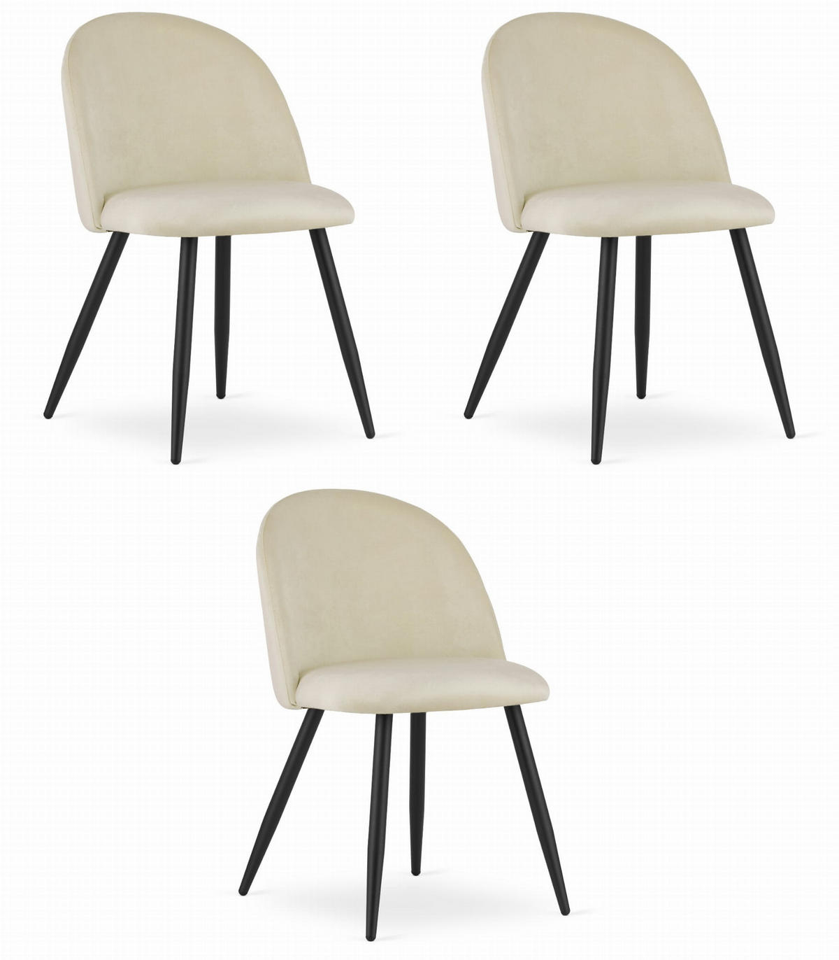 ESSZIMMERSTUHL 3-er Set BELLO beiger Sitz, schwarze Beine - Beige/Schwarz, Textil (46/76.5/42.5cm) - Valora