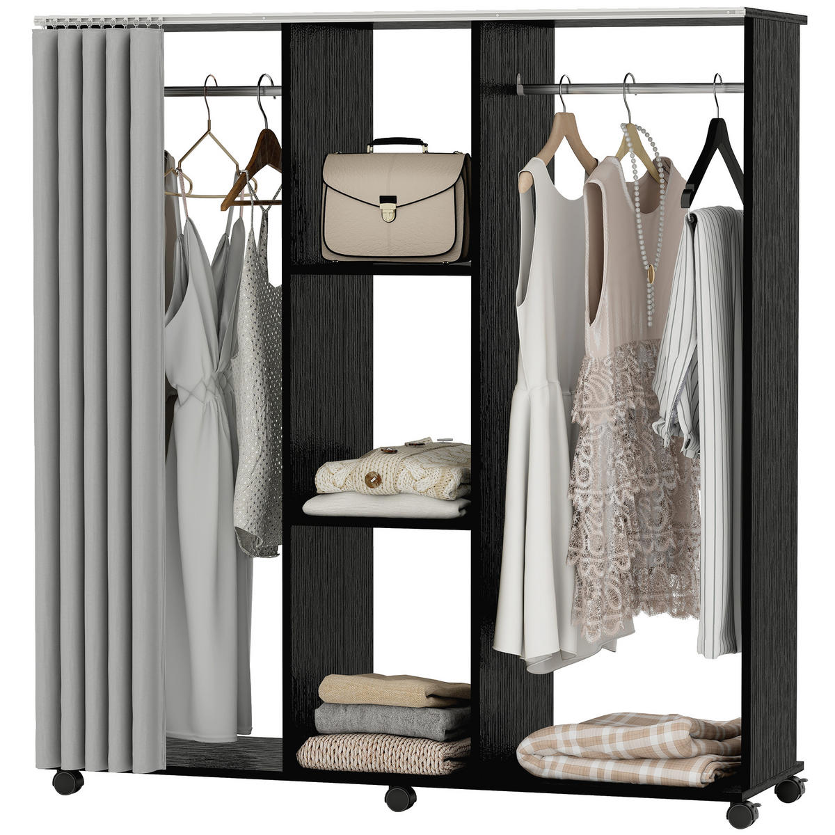 KLEIDERSCHRANK DE-17206 Schwarz - Schwarz, Holzwerkstoff (40/128/120cm) - ComfortXL