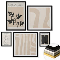 WANDBILDER 5er-Set - 50x50 cm & 20x30 cm & 40x60 cm Schwarzer Rahmen - Abstrakte Pflanzenmotive - Schwarz, Kunststoff (40/60cm) - ArtPrintCave