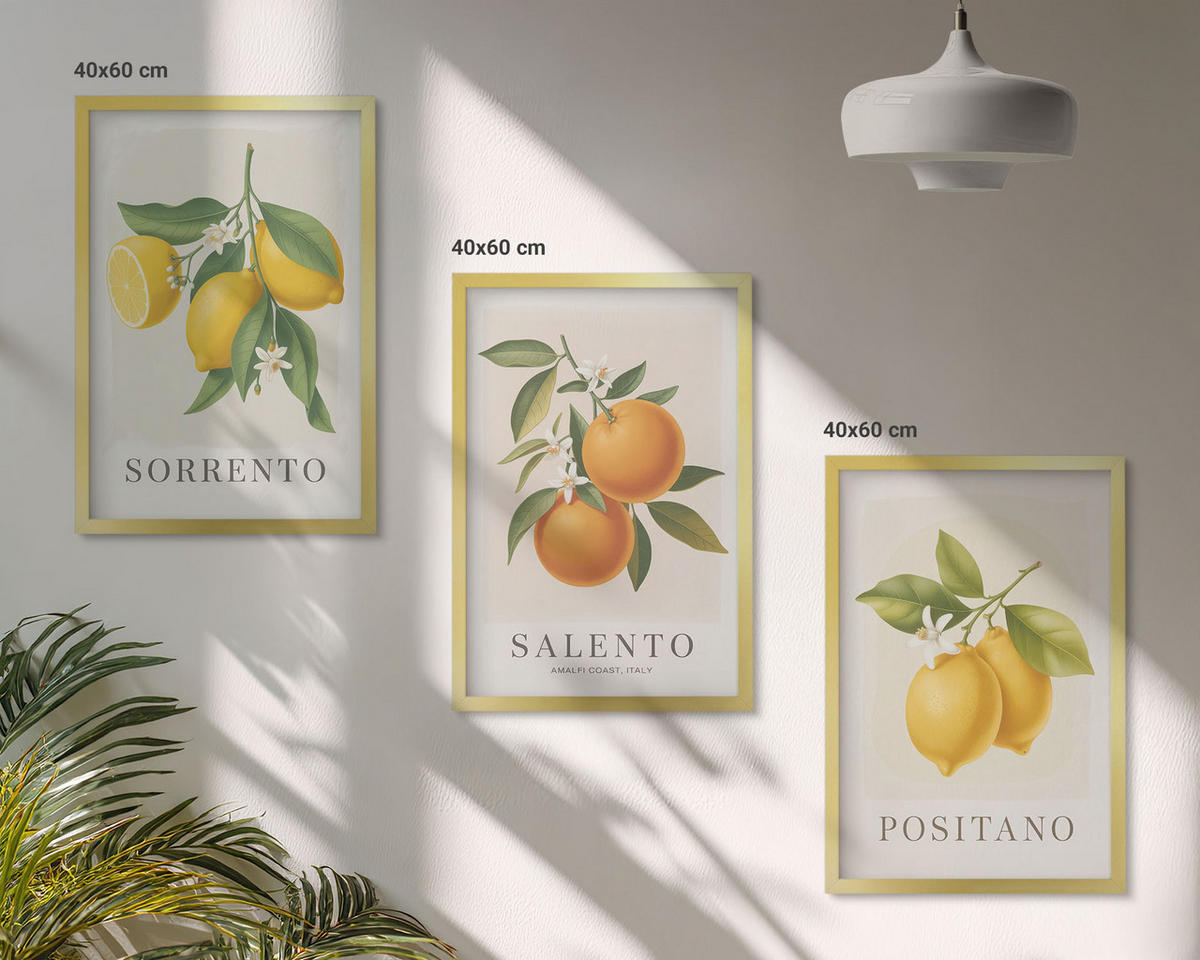 BILDER SET 3er Set - 40x60 cm Goldrahmen - Amalfi-Zitronen und -Orangen - Goldfarben, Kunststoff (40/60cm) - TULUP