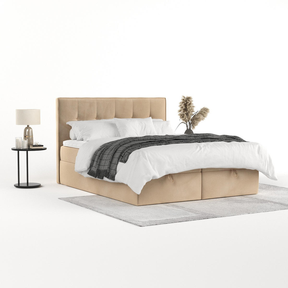 BOXBETT Tivra 180/200 cm Beige im Kronos Stoff - Beige/Schwarz, Holz/Holzwerkstoff (180/200cm) - AltaBeds