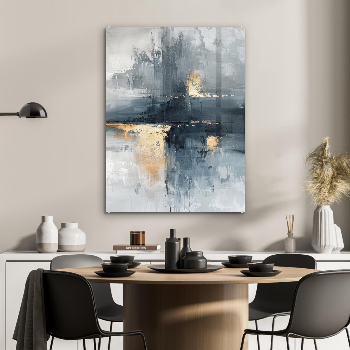 OBRAZ NA AKRYLOVOM SKLE Umenie - sivé - zlaté - abstraktné 60x80 cm - tmavosivá, sklo (60/80cm) - MuchoWow