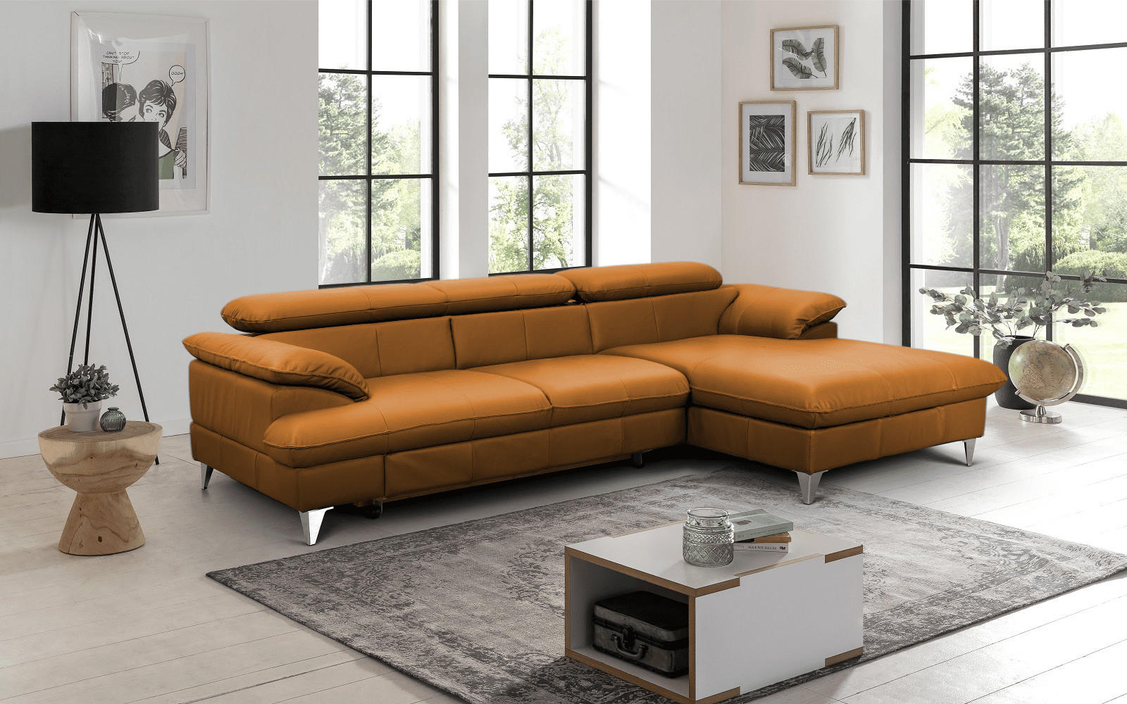 Thumbnail - Cotta Ecksofa, Orange, Leder, L-Form,L-Form, 254x167 cm, Wohnzimmer, Sofas & Couches, Wohnlandschaften, Ecksofas
