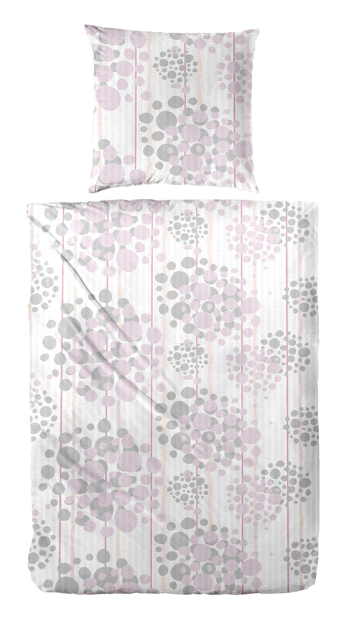 SEERSUCKER-BETTWÄSCHE 155x220 aus 100% Baumwolle, Sommer Bettbezug Bügelfrei 155 x 220 Punkte Streifen Lila Grau - Lila, Textil (155/220cm) - Carpe Sonno