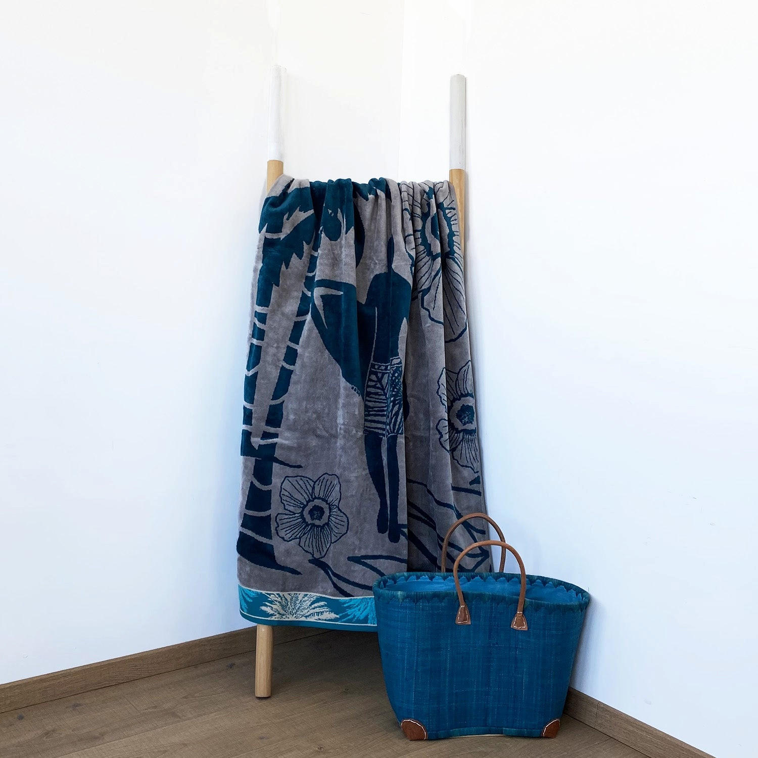 STRANDTUCH Frottee Samt Jacquard Blau 100x175 470g/m² - Dixon - Blau, Textil (100/175cm) - LE COMPTOIR DE LA PLAGE