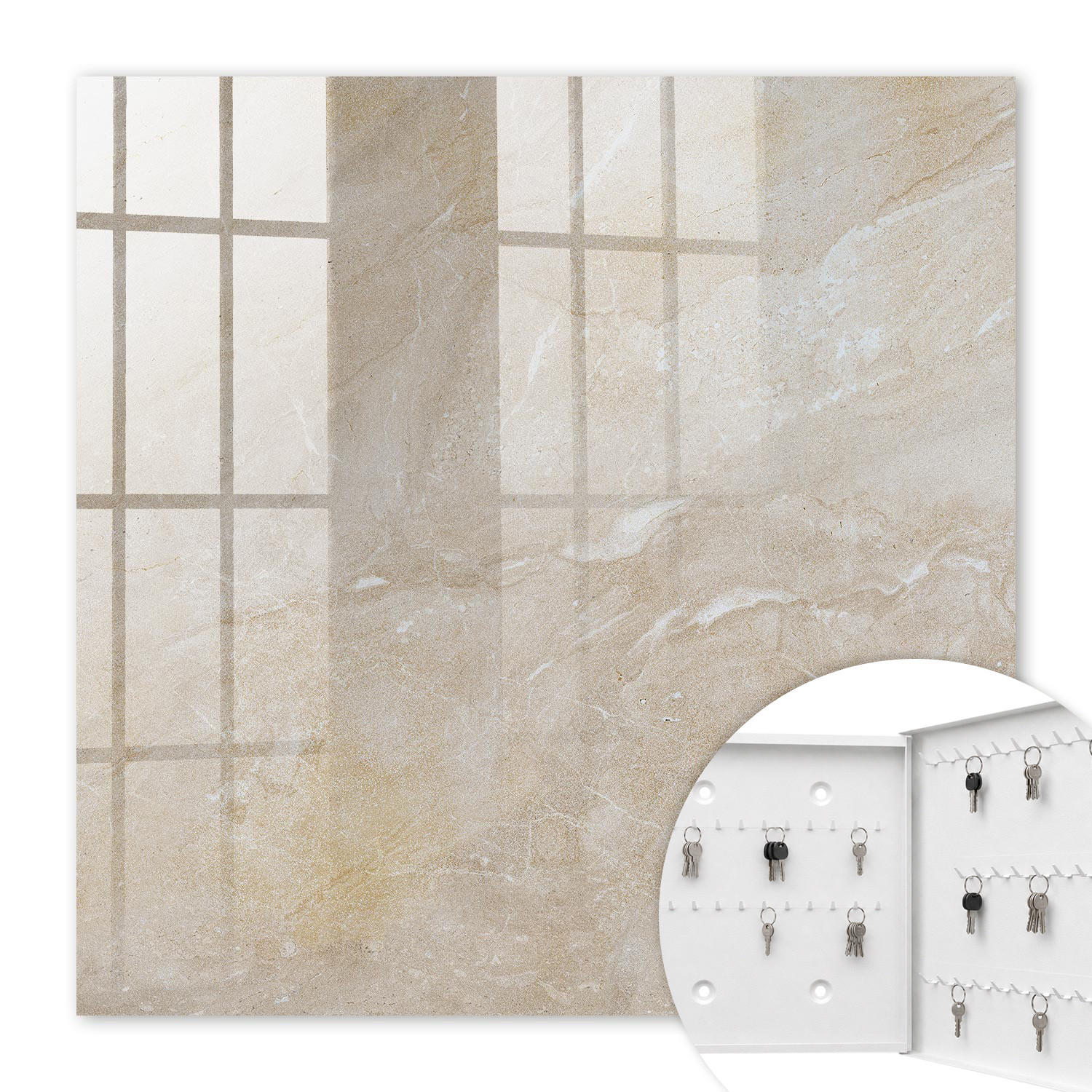 SCHLÜSSELBOX Weiß 30x30 cm – Türöffnung nach rechts - Mineralische Eleganz - Beige, Metall (30/30/5cm) - TULUP