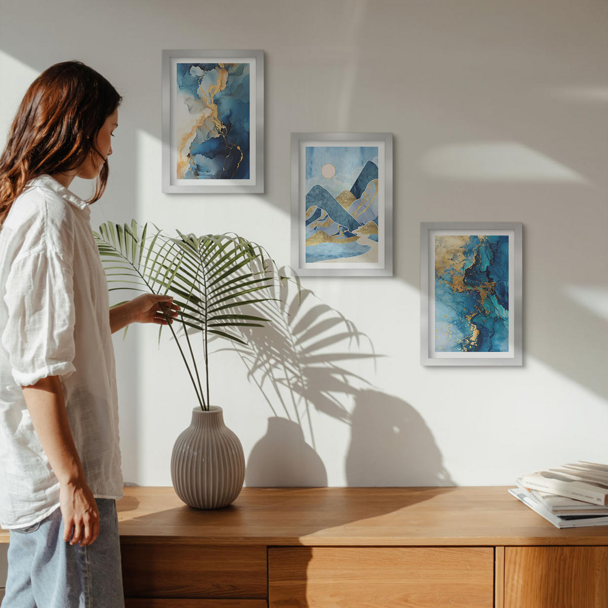 BILDER SET 3er Set - 20x30 cm Silberner Rahmen - Abstrakte Muster der Blue Mountains - Silberfarben, Kunststoff (20/30cm) - TULUP