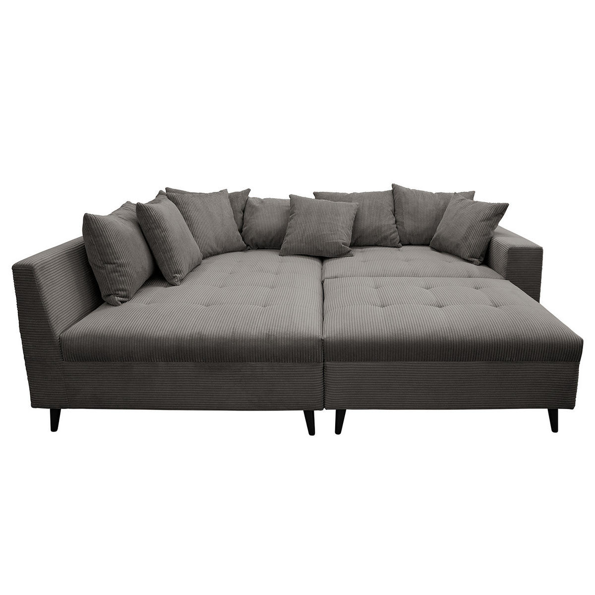 ECKSOFA mit Ottomane und Hocker - Schwarz/Grau, Birkenholz/Textil (247/174cm) - home24