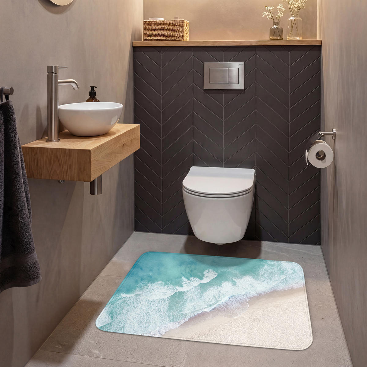 WC PŘEDLOŽKA Pláž - Moře - Příroda - Léto 90x60 cm - tyrkysová, textil/plast (90/1cm) - OnlyWow