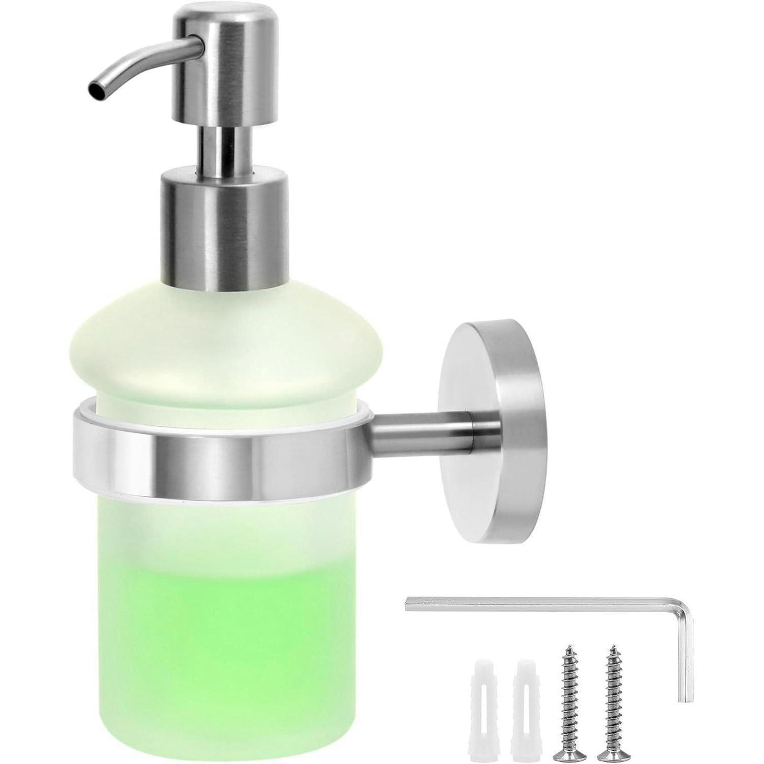 SEIFENSPENDER zur Wandmontage Satiniertes Glas Edelstahl 304 Silber 200 ml - Hellgrün, Metall (6.7/10/16cm)