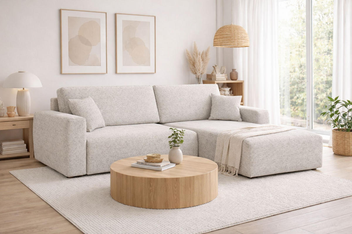 ECKSOFA Mit Schlaffunktion Ariel L, Chenille, Stoff Artico, Nata, Rechts - Beige, Holz (250/142cm) - Kaiser Möbel