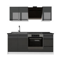SINGLEKÜCHE R-Line, Anthrazit Hochglanz/Weiß, 180 cm Arbeitsplatte Anthrazit - Schwarz Hochglanz/Weiß, Holzwerkstoff (180/206.8/60cm) - Vicco
