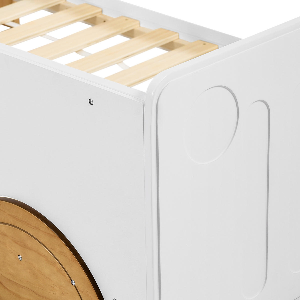 AUTOBETT 90/200 cm DE-00443, in Weiß/Natur, MDF-Rädern - Weiß, Holz (90/200cm) - ComfortXL