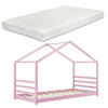 HAUSBETT Vardø mit Matratze - Rosa, Holz/Textil (90/200cm) - [en.casa]